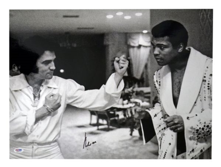 Muhammad Ali Signed Black-and-White 16x20 Photo with Elvis 